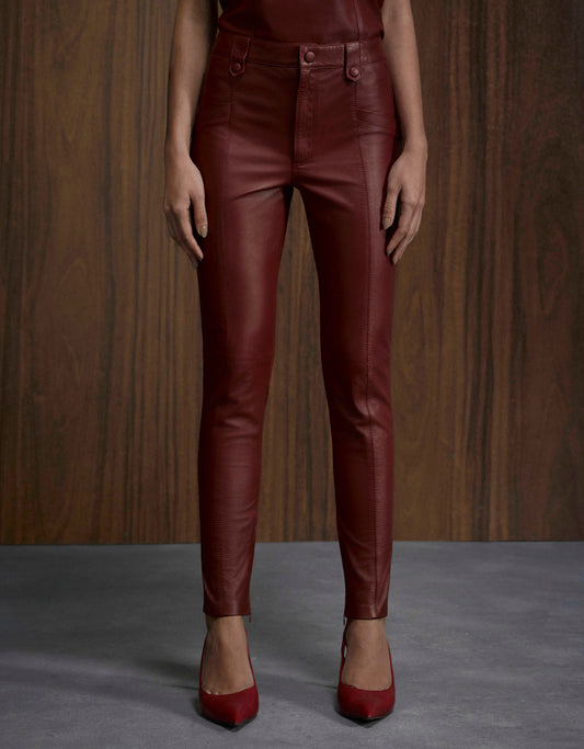 CALÇA MADRE REINA MALHA COM COURO CANELA