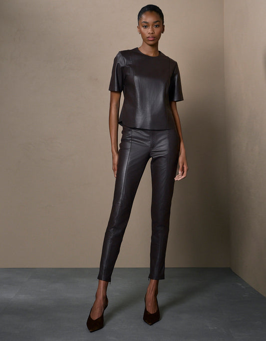 CALÇA MADRE REINA MALHA COM COURO MADEIRA