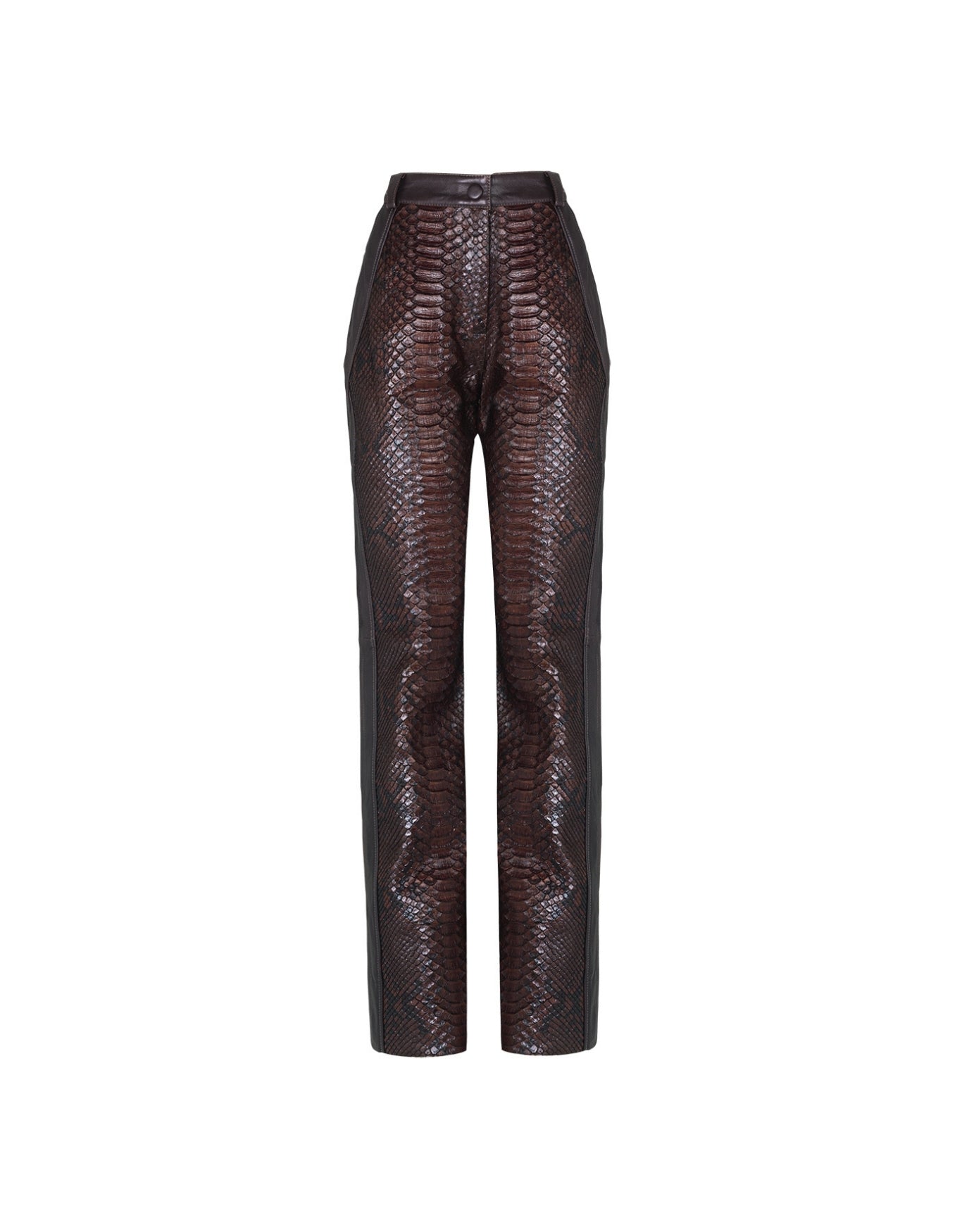 CALÇA MADRE REINA PYTHON COM COURO DARK BROWN