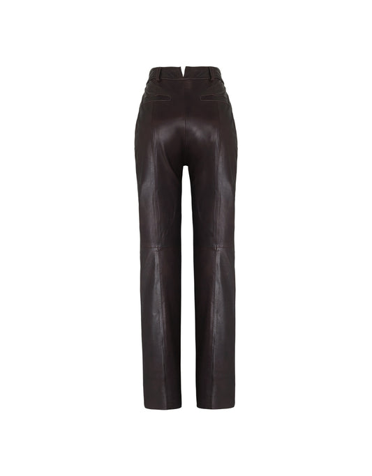 CALÇA MADRE REINA PYTHON COM COURO DARK BROWN