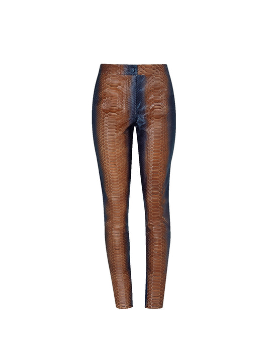 CALÇA MADRE REINA PYTHON COM MALHA DEGRADÊ CARAMELO/MARINE