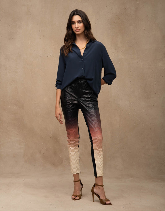 CALÇA MADRE REINA PYTHON COM MALHA DEGRADÊ ROSA ROMÃ/MARINE