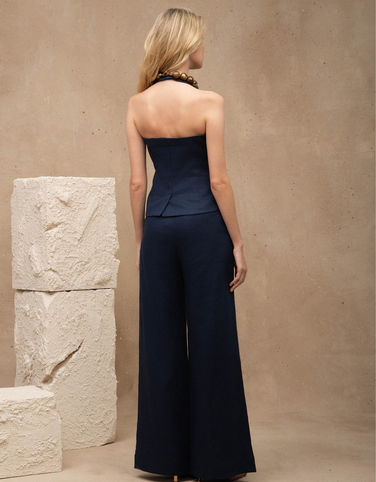 CALÇA MARIAH MADRE REINA LINHO AZUL MARINE