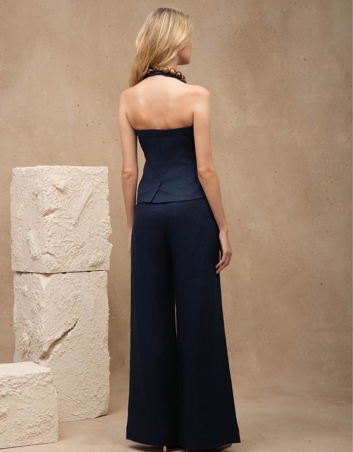 CALÇA MARIAH MADRE REINA LINHO AZUL MARINE