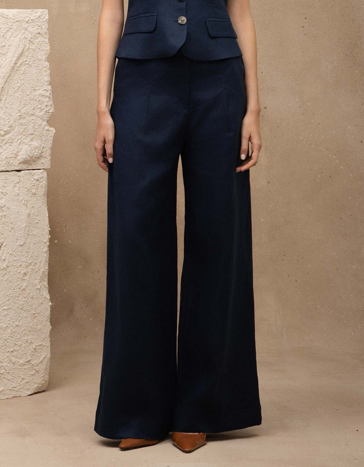 CALÇA MARIAH MADRE REINA LINHO AZUL MARINE