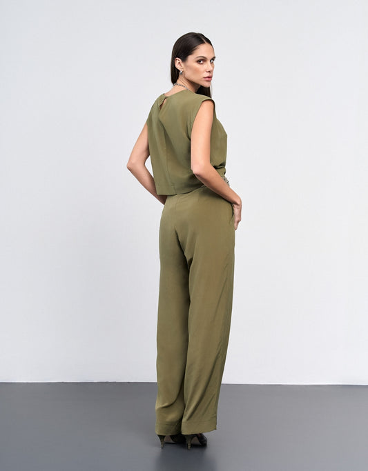 CALÇA MELINA MADRE REINA SEDA GREIGE