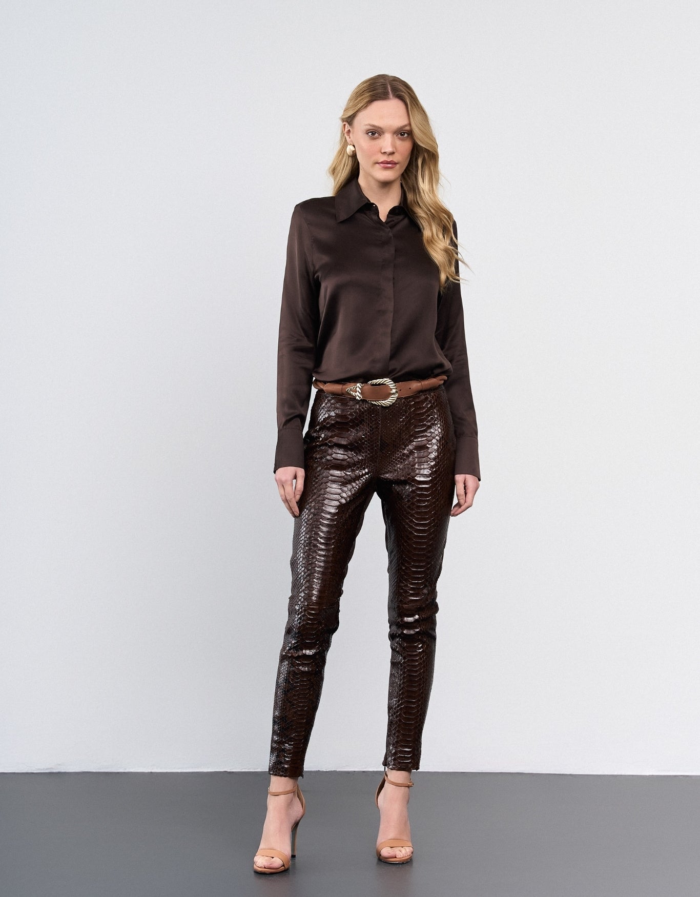 CALÇA PYTHON COM MALHA MADRE REINA DARK BROWN