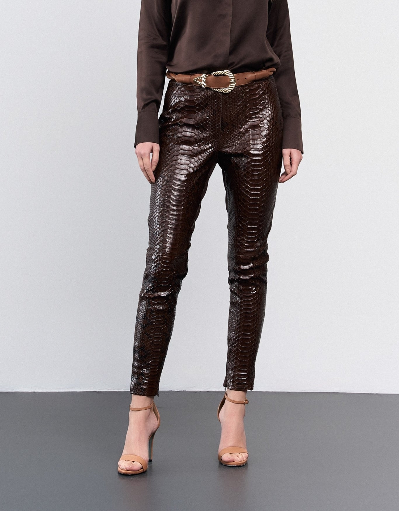 CALÇA PYTHON COM MALHA MADRE REINA DARK BROWN