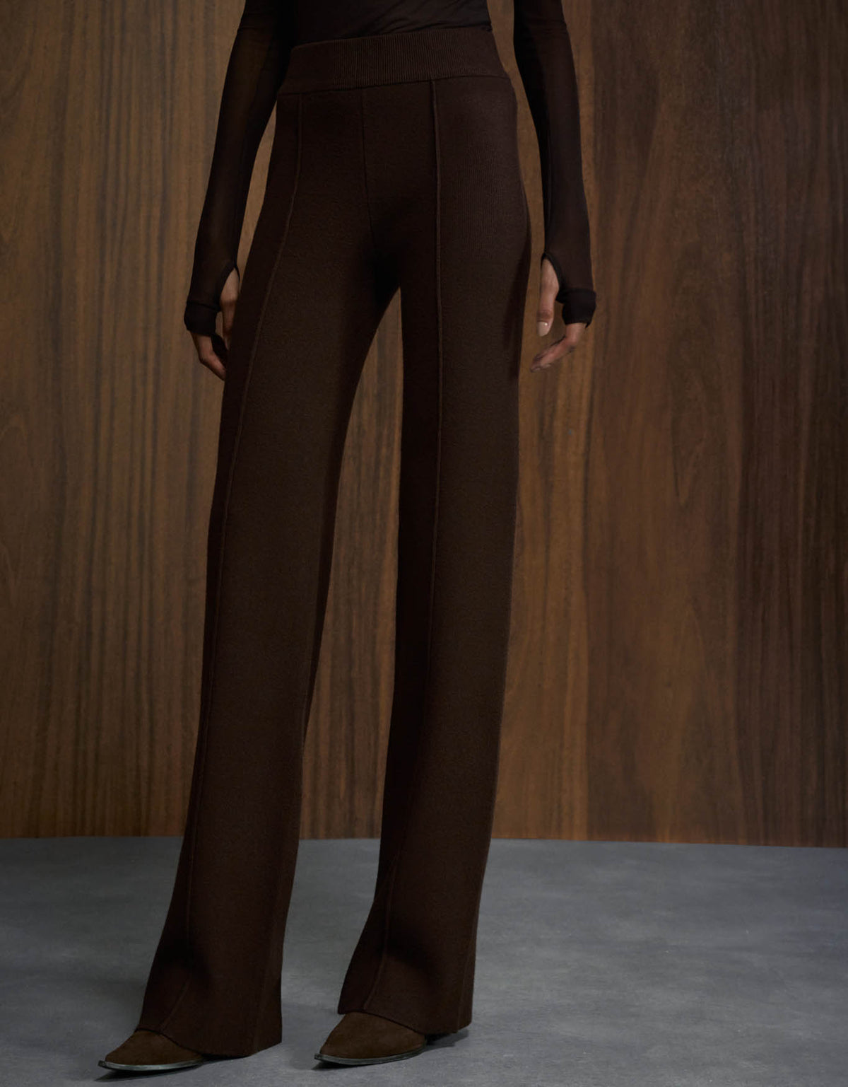 CALÇA RETA MADRE REINA TRICOT MADEIRA