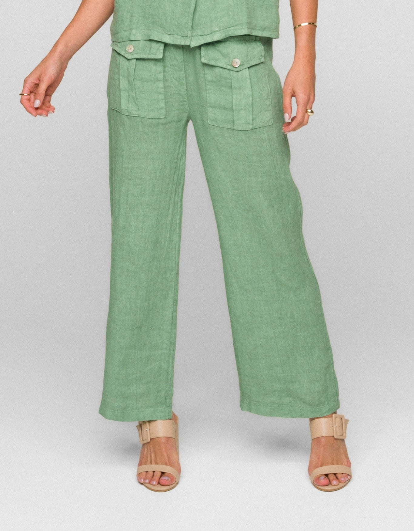 CALÇA TEREZA MADRE REINA LINHO VERDE MENTA