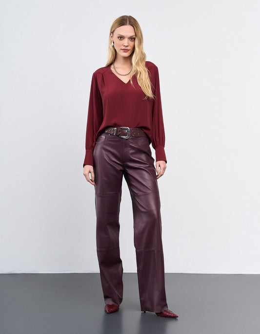 CALÇA VERÔNICA MADRE REINA COURO DARK PURPLE