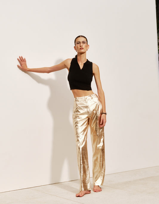 CALÇA VERONICA MADRE REINA COURO LIGHT GOLD