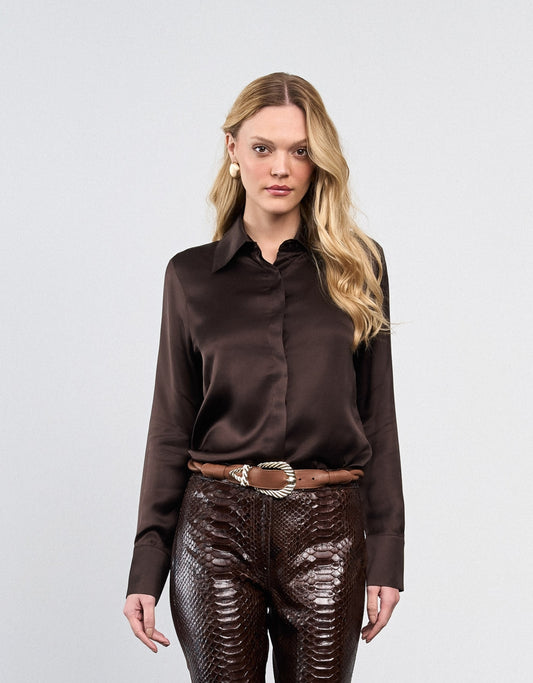 CAMISA AMANDA MADRE REINA SEDA DARK BROWN