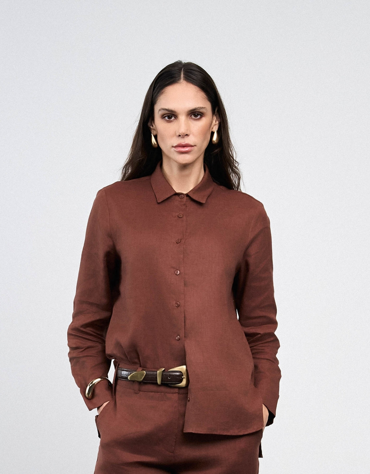 CAMISA ANNA MADRE REINA LINHO COFFEE