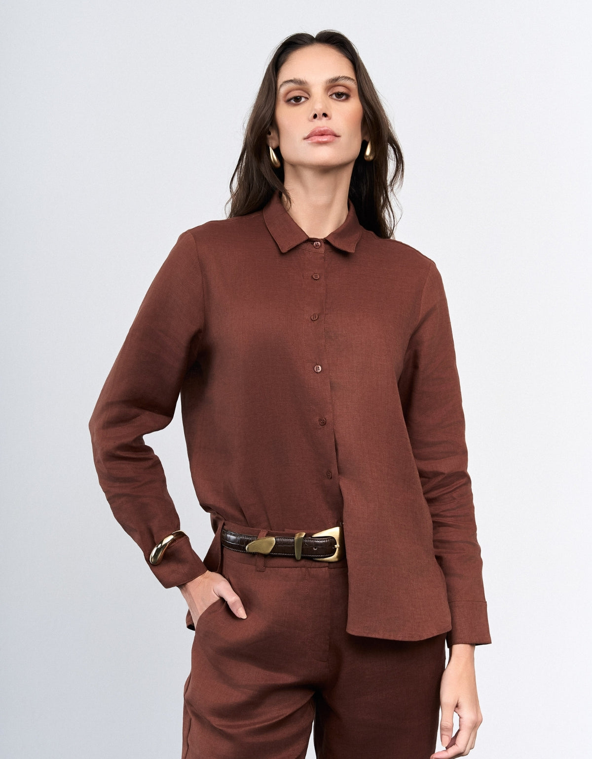 CAMISA ANNA MADRE REINA LINHO COFFEE