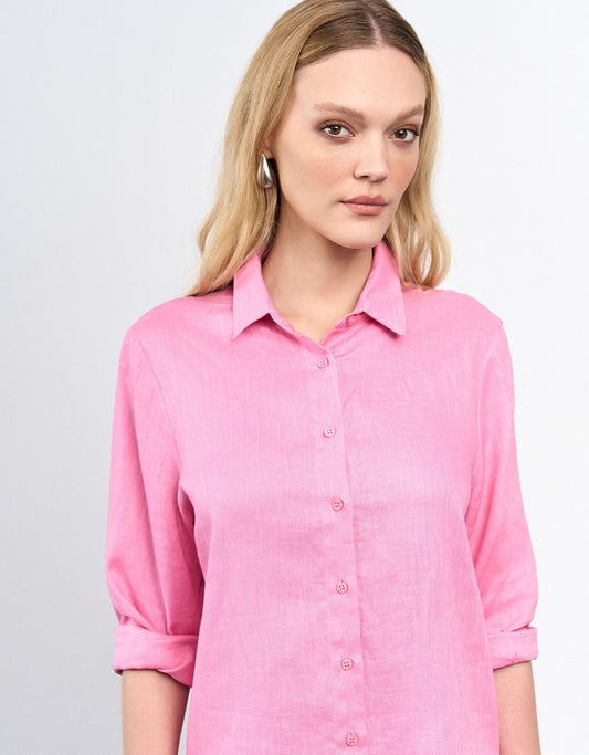 CAMISA ANNA MADRE REINA LINHO ROSA CRISTAL