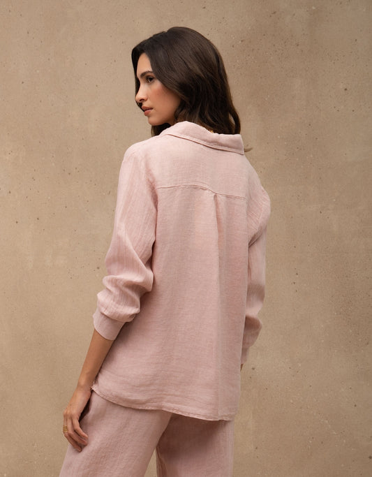 CAMISA CAROL MADRE REINA LINHO ROSA PÓ