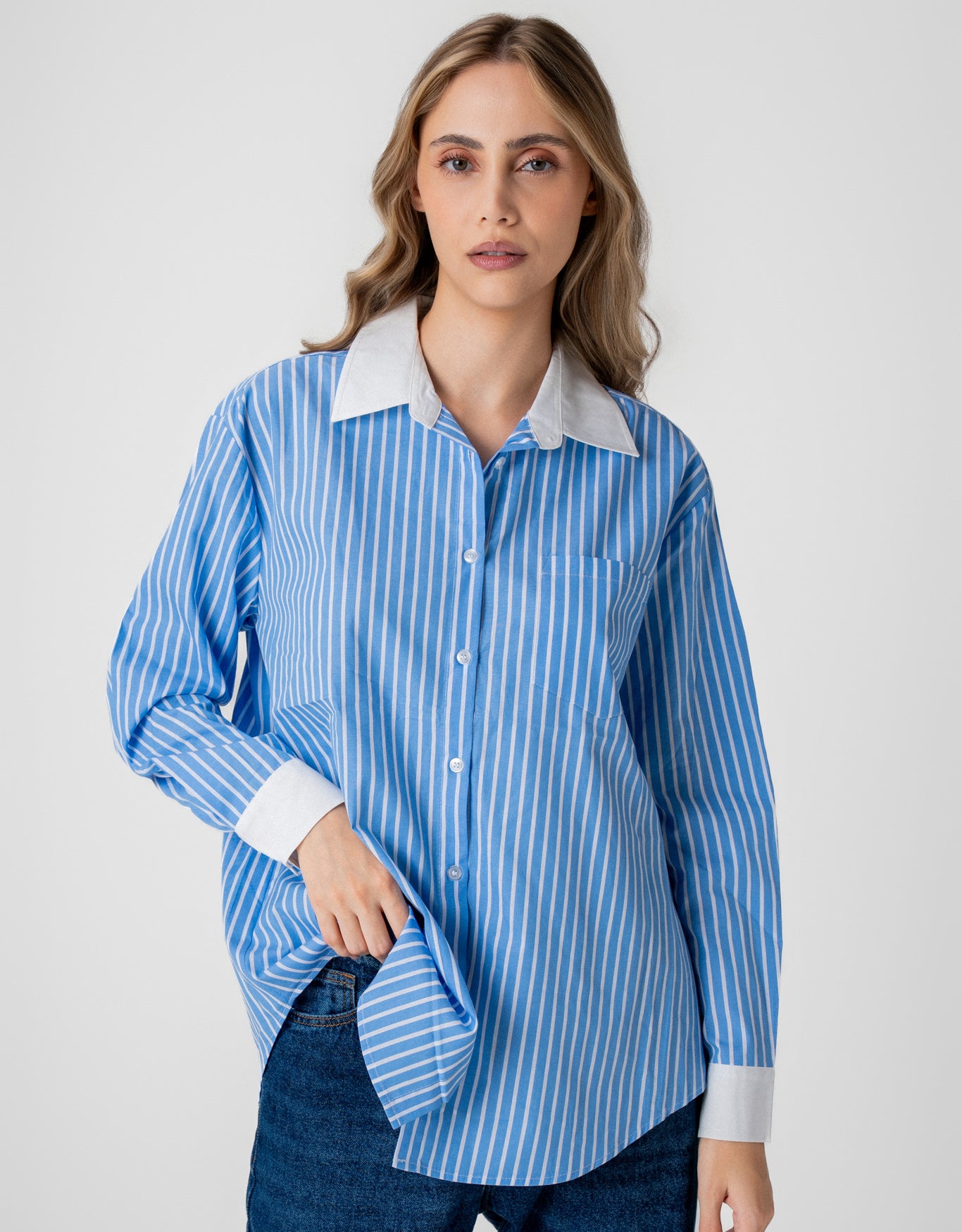 CAMISA CRIS MADRE REINA TRICOLINE AZUL CLARO