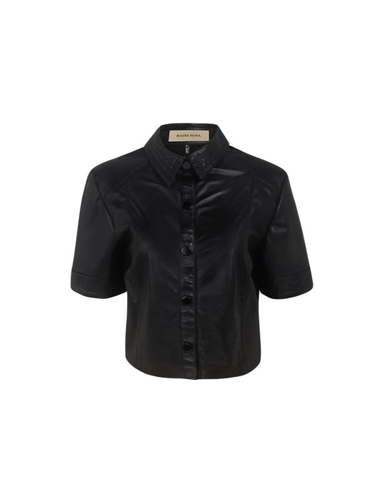 CAMISA MANGA CURTA EM COURO PRETO