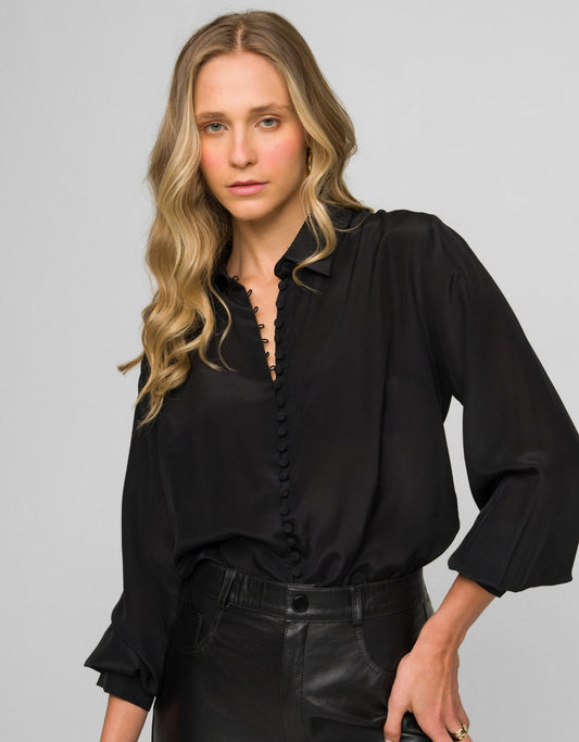 CAMISA MEGAN MADRE REINA SEDA PRETA