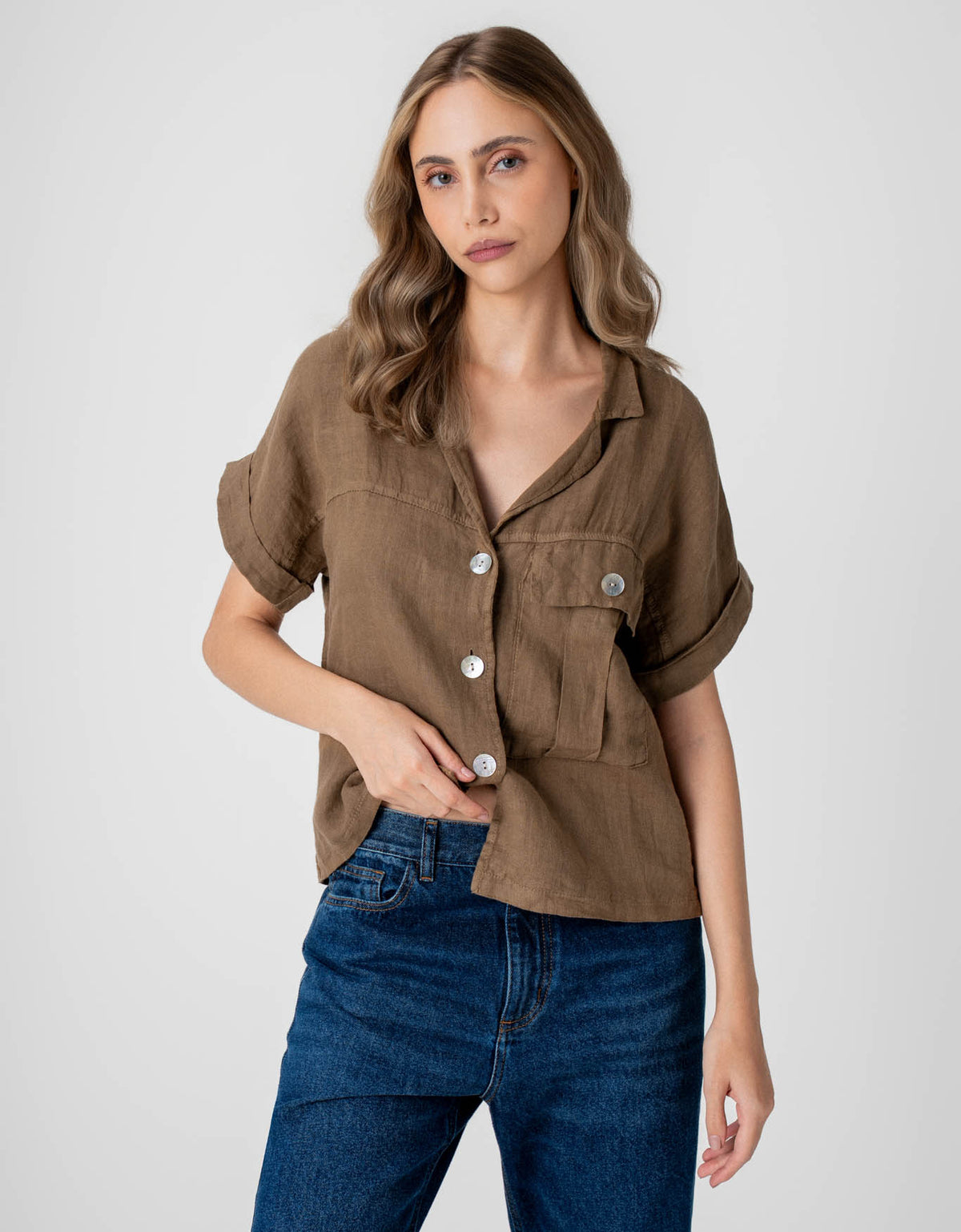 CAMISA TEREZA MADRE REINA LINHO NOZES