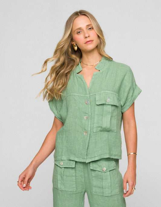 CAMISA TEREZA MADRE REINA LINHO VERDE MENTA