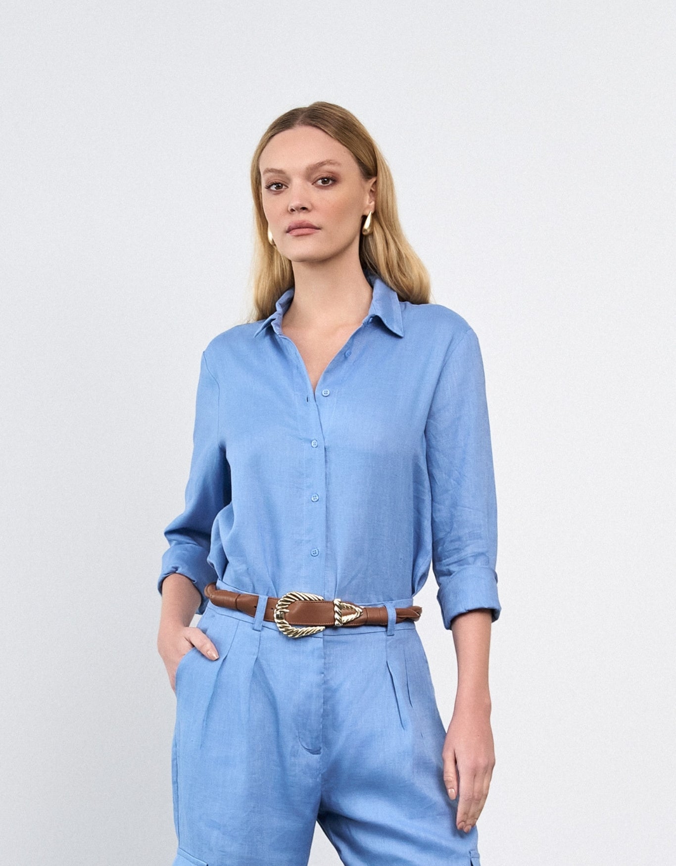 CAMISA ANNA MADRE REINA LINHO BLUE DAY
