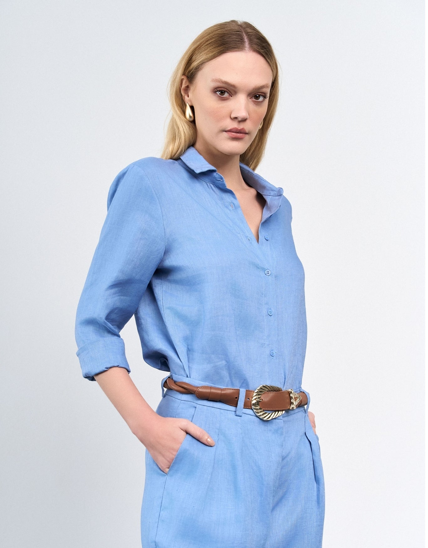 CAMISA ANNA MADRE REINA LINHO BLUE DAY