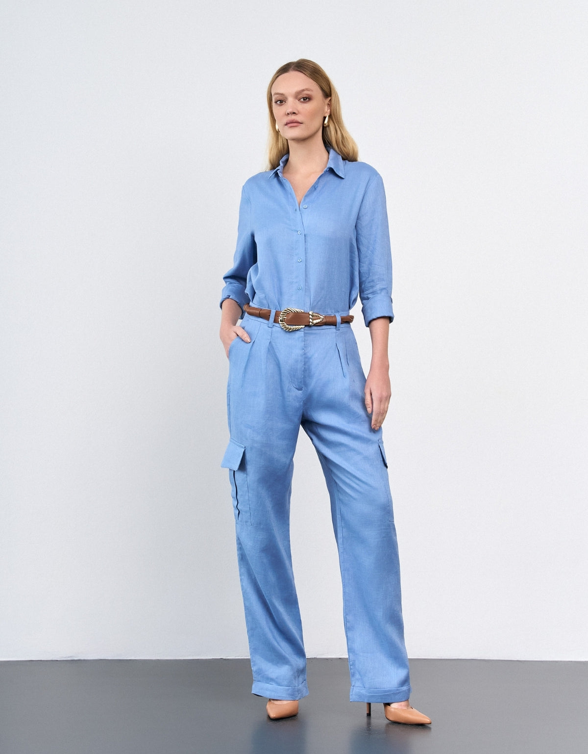 CAMISA ANNA MADRE REINA LINHO BLUE DAY