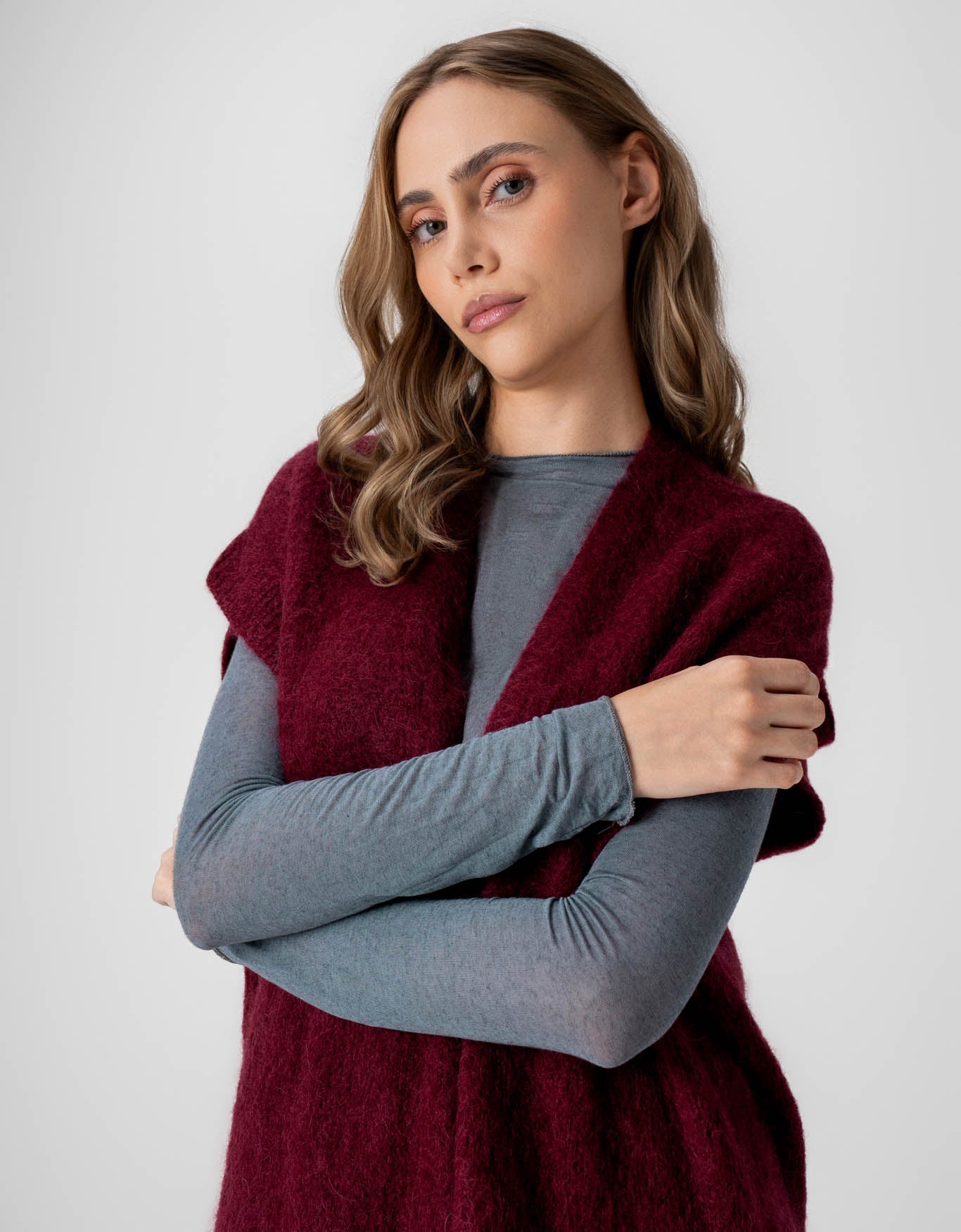 CARDIGAN LONGO HELO MADRE REINA TRICOT BORDÔ