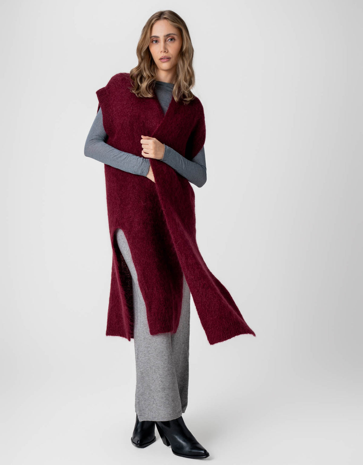 CARDIGAN LONGO HELO MADRE REINA TRICOT BORDÔ