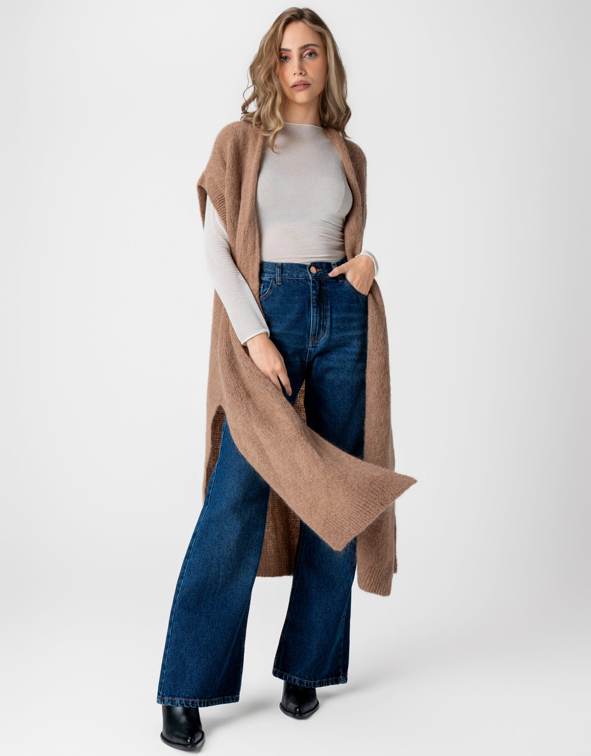 CARDIGAN LONGO HELO MADRE REINA TRICOT CAMEL