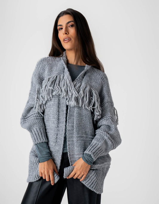 CARDIGAN LUNA MADRE REINA TRICOT CINZA