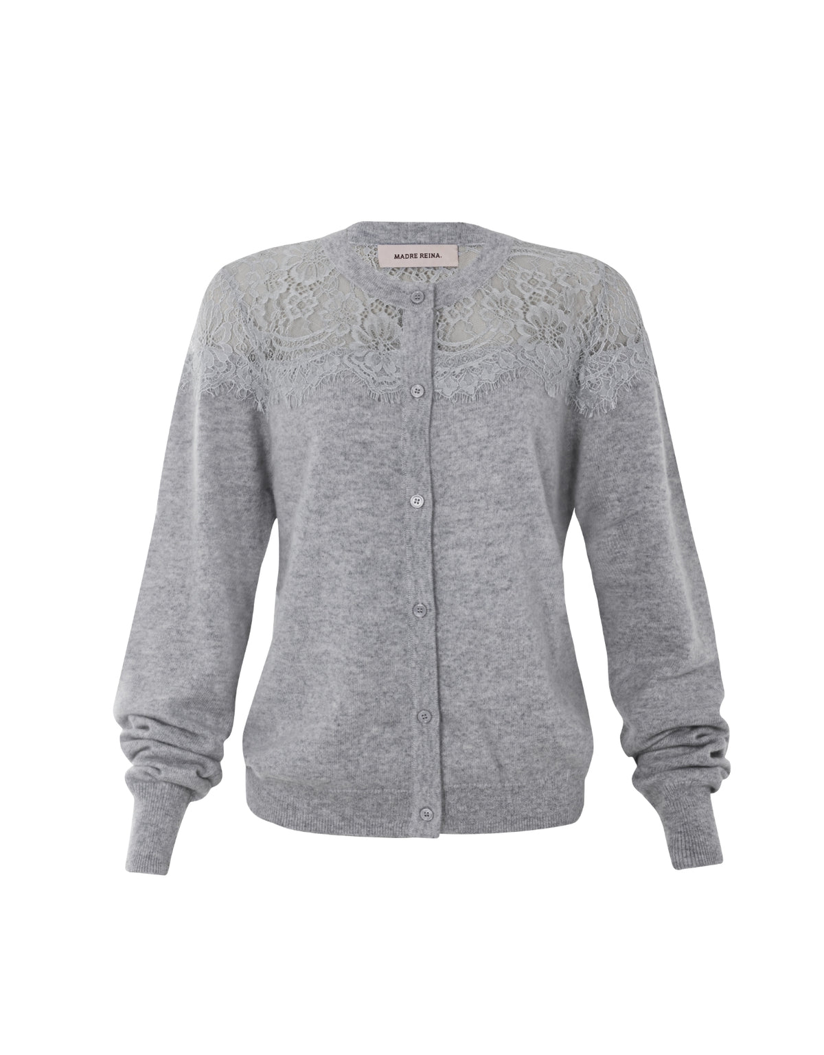 CARDIGAN RENDA MADRE REINA CASHMERE CINZA
