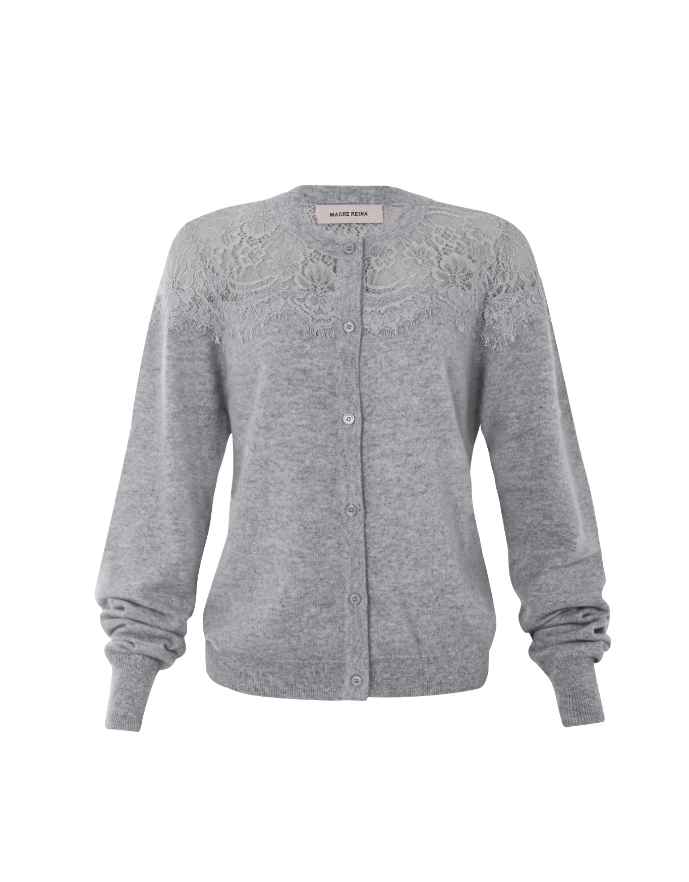 CARDIGAN RENDA MADRE REINA CASHMERE CINZA