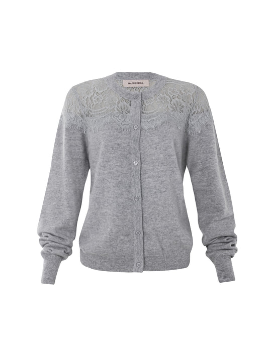 CARDIGAN RENDA MADRE REINA CASHMERE CINZA