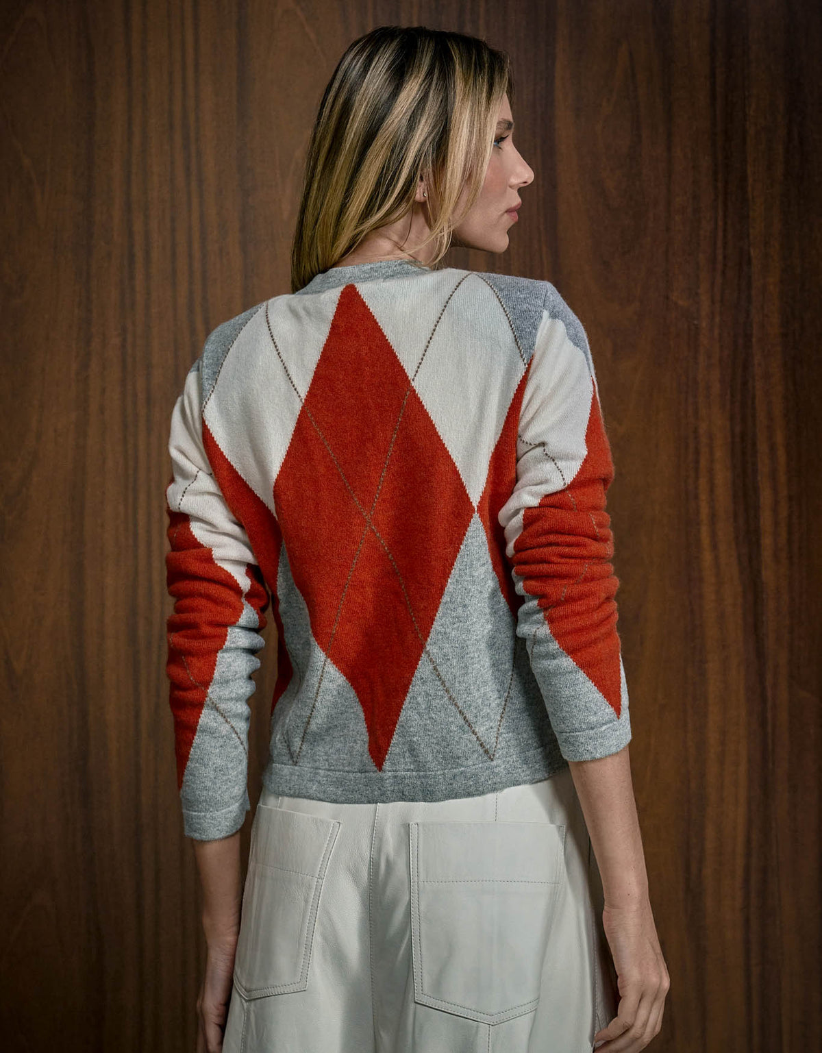 CARDIGAN XADREZ MADRE REINA CASHMERE ESTANHO/AMBAR