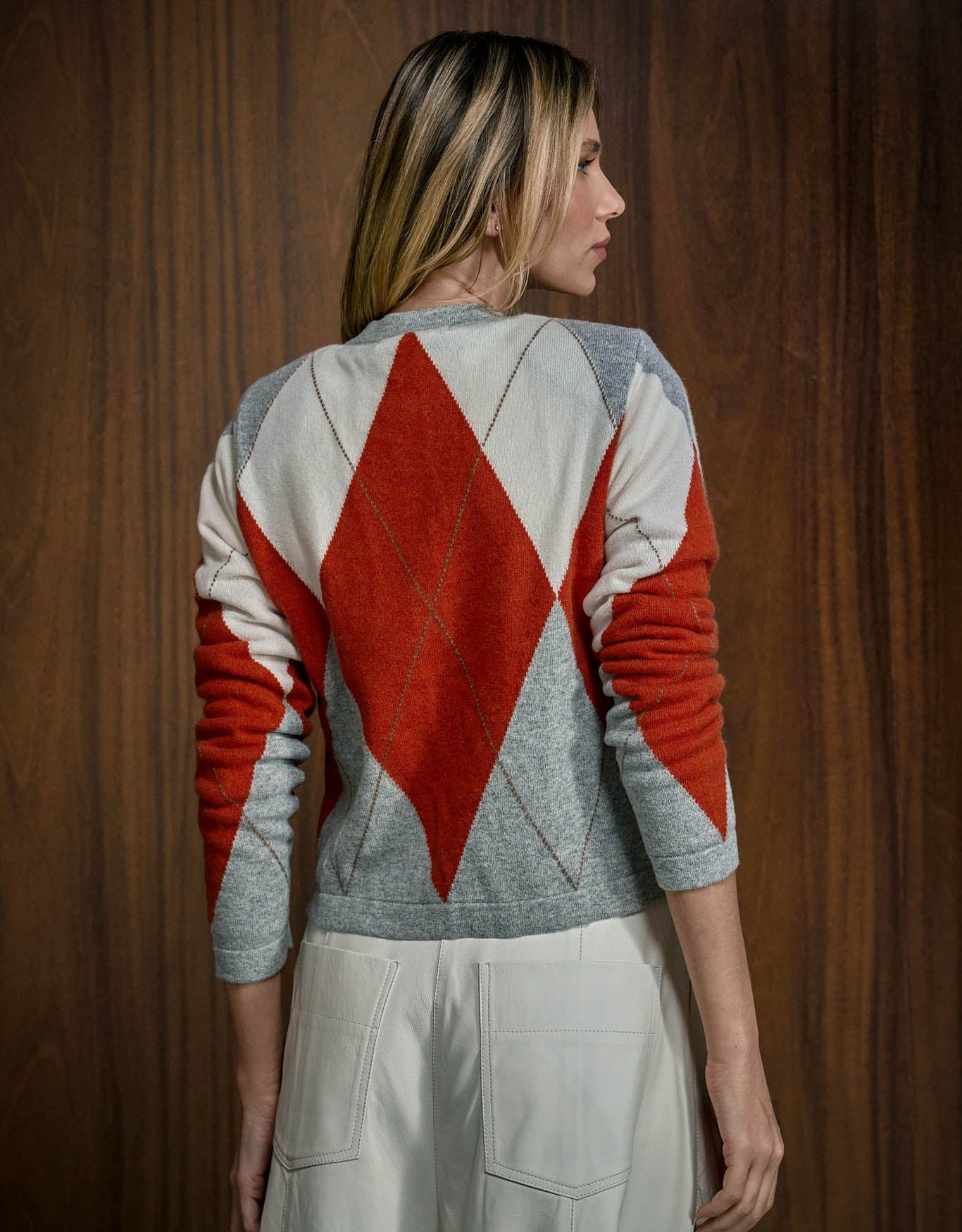 CARDIGAN XADREZ MADRE REINA CASHMERE ESTANHO/AMBAR