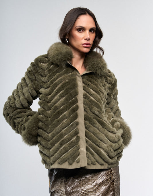 CASACO CHEVRON MADRE REINA PELE GREIGE