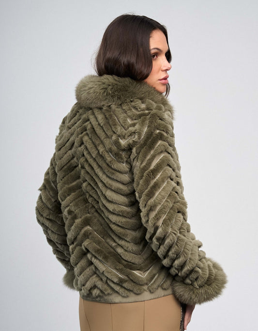 CASACO CHEVRON MADRE REINA PELE GREIGE