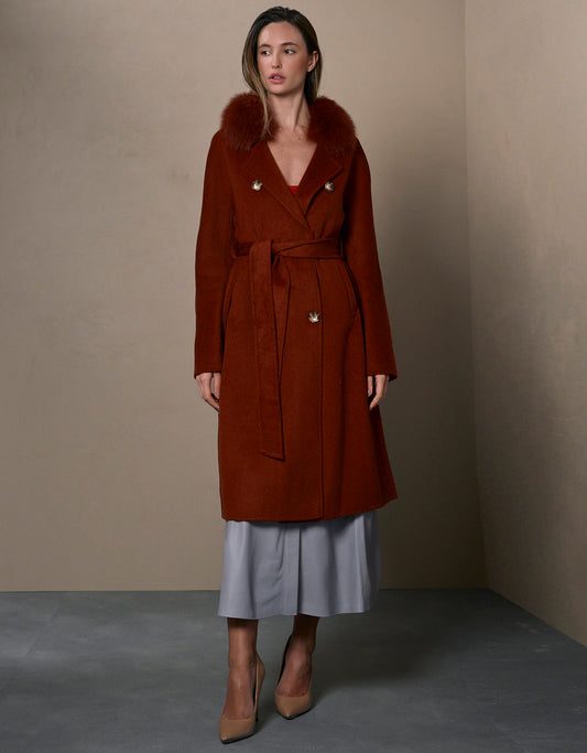 CASACO CLÁSSICO MADRE REINA LÃ COM PELE CANELA