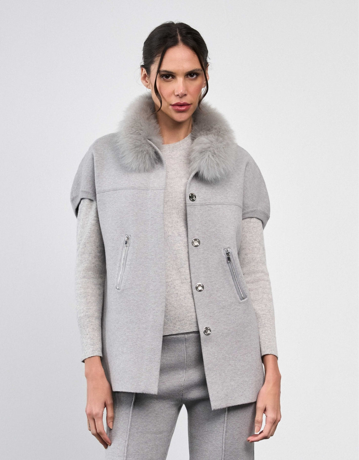 CASACO FOX  LONGO MADRE REINA TRICOT CALM GRAY