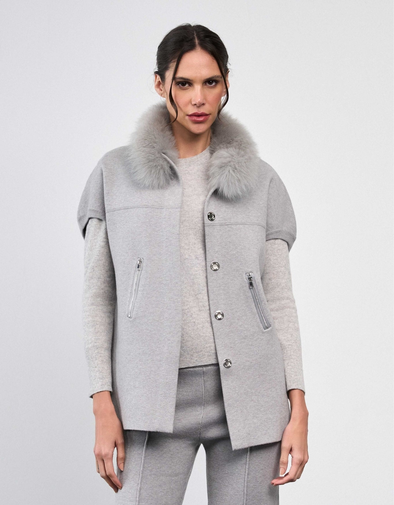 CASACO FOX  LONGO MADRE REINA TRICOT CALM GRAY