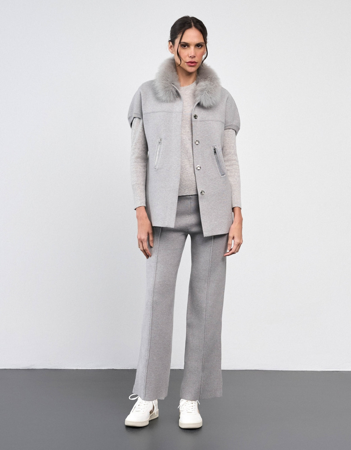 CASACO FOX  LONGO MADRE REINA TRICOT CALM GRAY