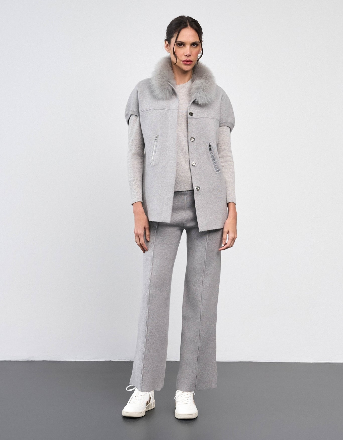 CASACO FOX  LONGO MADRE REINA TRICOT CALM GRAY