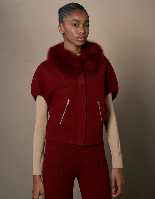 CASACO FOX MADRE REINA TRICOT COM PELE CANELA