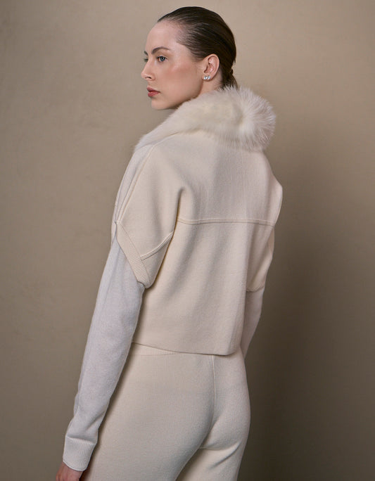 CASACO FOX MADRE REINA TRICOT COM PELE OFF WHITE
