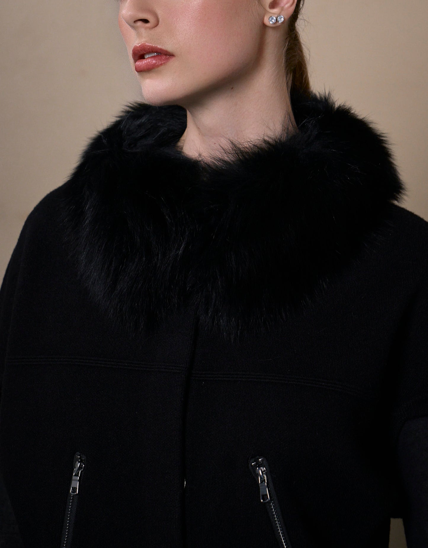 CASACO FOX MADRE REINA TRICOT COM PELE N-PRETO