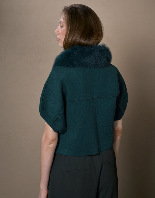 CASACO FOX MADRE REINA TRICOT COM PELE VERDE FLORESTA