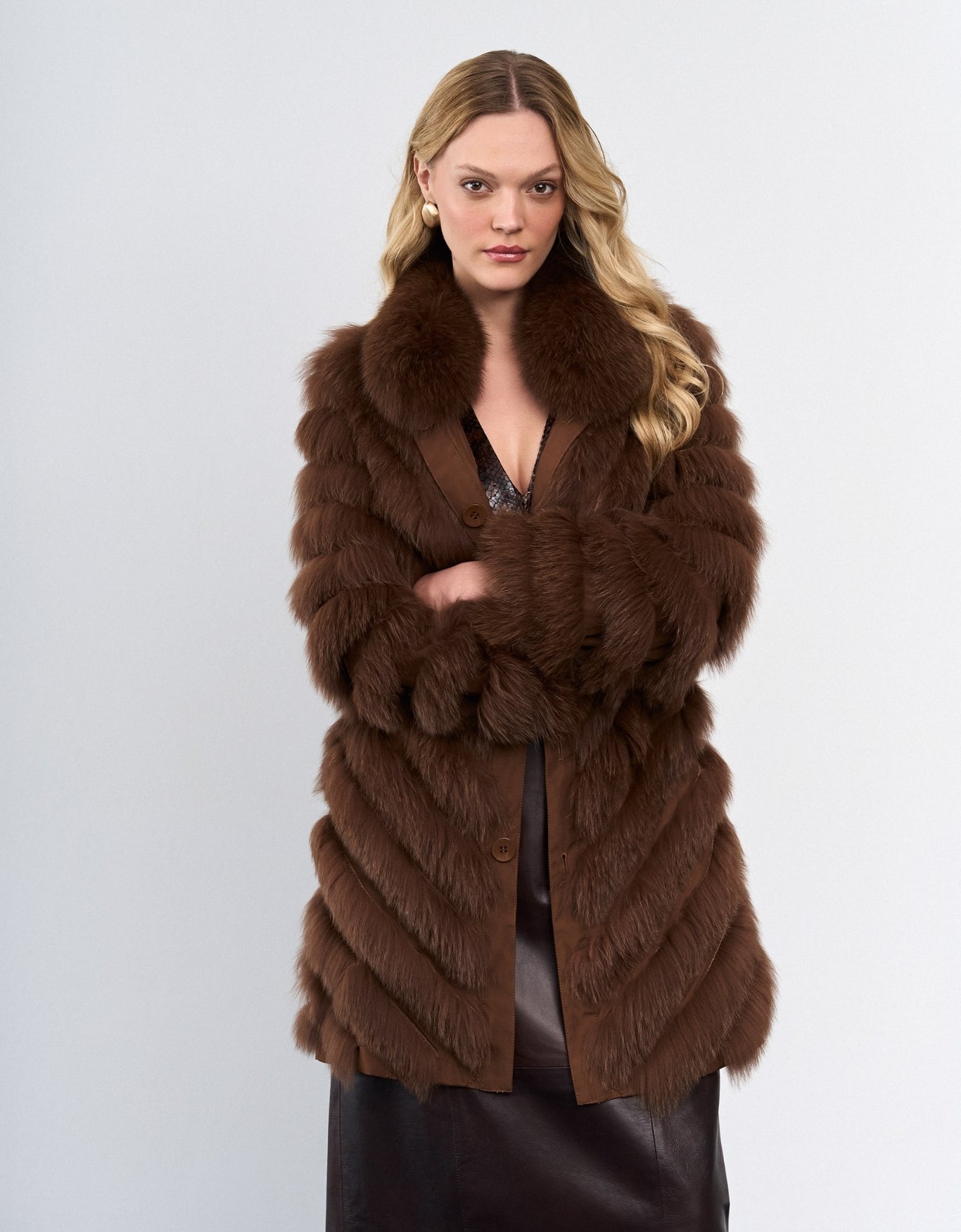 CASACO LONGO DUPLA FACE MADRE REINA PELE COFFEE